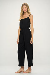 Black Spaghetti Straps Wide Legged Woven Jumpsuit