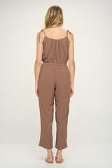 Mocha Spaghetti Straps Wide Legged Woven Jumpsuit