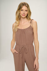 Mocha Spaghetti Straps Wide Legged Woven Jumpsuit