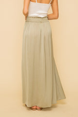 Dusty Olive Hammered Satin Split Hem Maxi Skirt