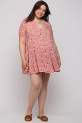 Red Floral Button Front Tiered Maternity Dress