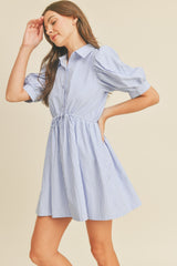 Blue Pin Stripe Button Down Mini Dress