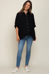 Black Button Down Collared Maternity Top