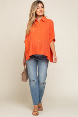 Orange Button Down Collared Maternity Top