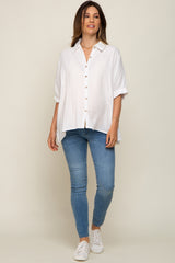 White Button Down Collared Maternity Top