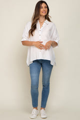 White Button Down Collared Maternity Top