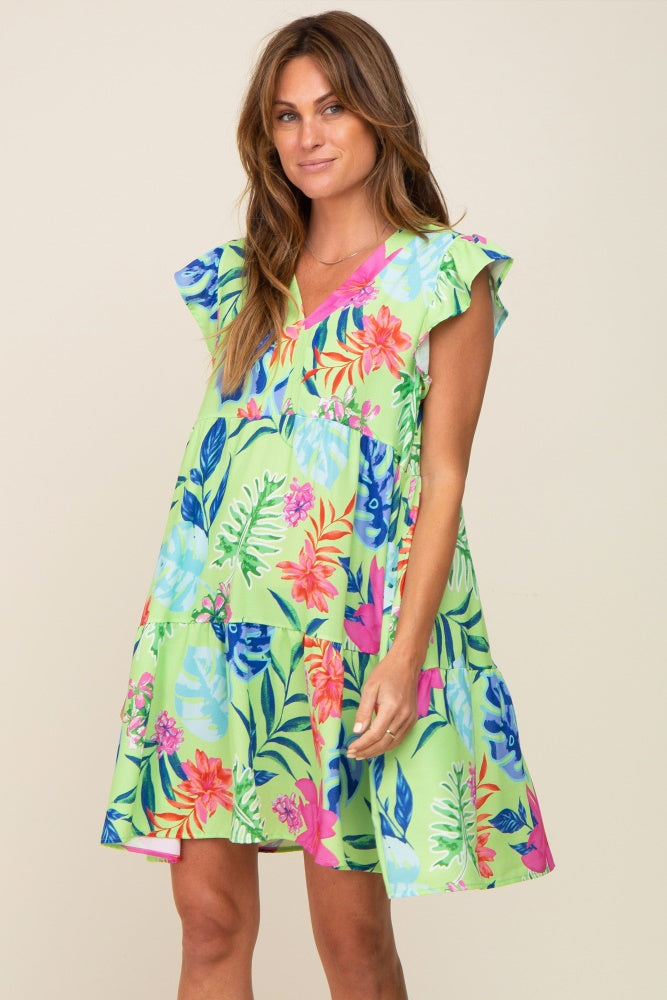 Mint Green Tropical Floral Print Maternity Dress