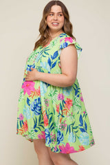 Mint Green Tropical Floral Print Maternity Plus Dress