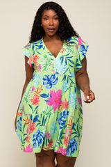 Mint Green Tropical Floral Print Maternity Plus Dress