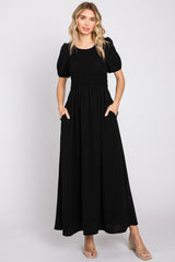 Black Smocked Maxi Dress