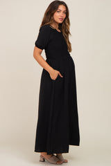 Black Smocked Maternity Maxi Dress