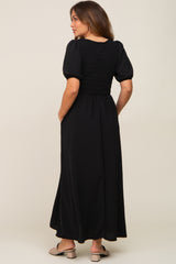 Black Smocked Maternity Maxi Dress