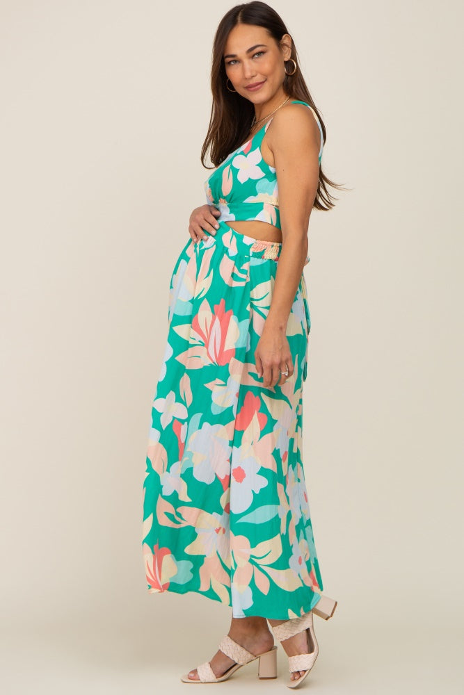 Green Floral Cutout Back Maternity Maxi Dress