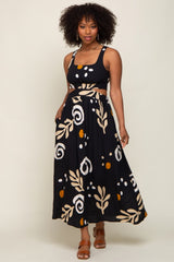 Black Printed Cutout Maxi Dress