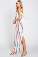 Multi Color Striped Open Back Maxi Dress