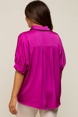 Magenta Satin Button Up Maternity Top