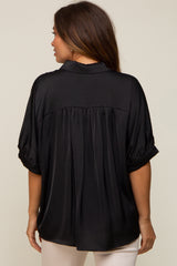 Black Satin Button Up Maternity Top