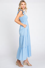 Light Blue Sleeveless Tiered Maxi Dress