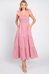 Pink Sleeveless Tiered Maxi Dress