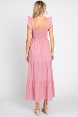 Pink Sleeveless Tiered Maxi Dress