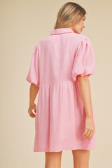 Pink Collared Button Up Dress