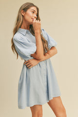 Sky Blue Collared Button Up Dress