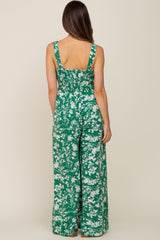 Green Floral Sweetheart Neck Maternity Jumpsuit