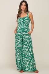 Green Floral Sweetheart Neck Maternity Jumpsuit