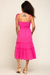 Fuchsia Sleeveless Tiered Midi Dress