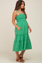 Green Sleeveless Tiered Maternity Midi Dress