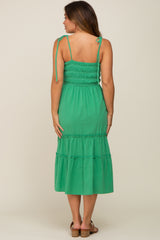 Green Sleeveless Tiered Maternity Midi Dress