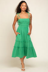 Green Sleeveless Tiered Maternity Midi Dress