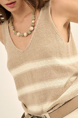 Sand Stripe V Neck Sleeveless Sweater Tank Top