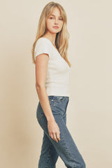 Ivory Button-Down Scoop Neck Tee