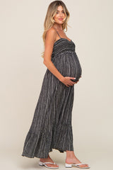 Black Printed Sleeveless Button Down Maternity Dress