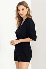 Black Button-Front Romper