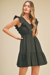 Black Ruffle Detail Mini Dress