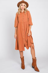 Rust Button Front Dress