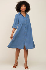 Blue Chambray Button Front Dress