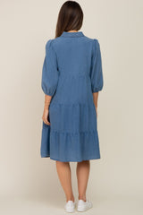 Blue Chambray Button Front Maternity Dress