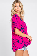 Magenta Printed V-Neck Top