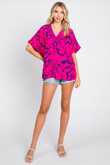 Magenta Printed V-Neck Top