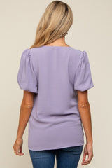 Lavender Puff Sleeve V-Neck Maternity Top