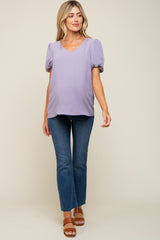 Lavender Puff Sleeve V-Neck Maternity Top