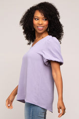 Lavender Puff Sleeve V-Neck Top