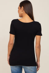 Black Waffle Knit Front Button Accent Maternity Top