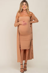 Camel Ribbed Maternity Dress Set