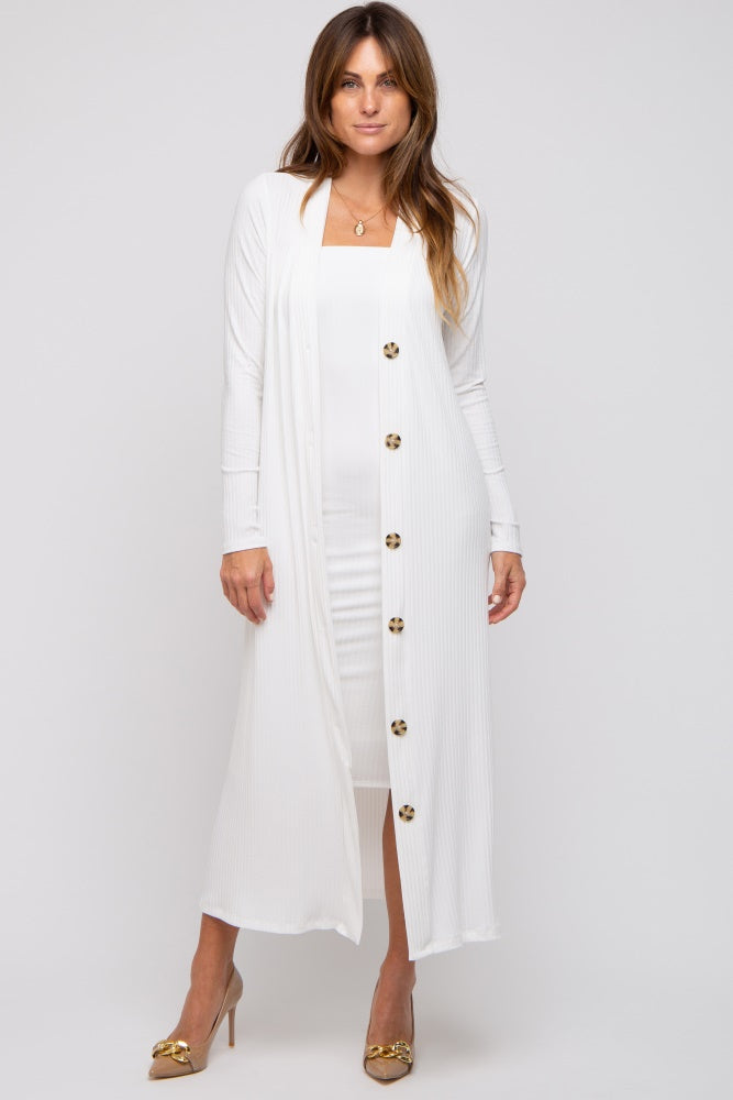 White Ribbed Dress Set