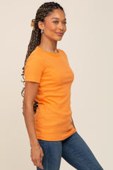 Orange Ribbed Short Sleeve Top
