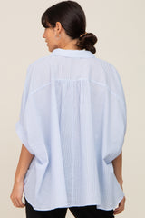 Light Blue Striped Button-Down Dolman Short Sleeve Top